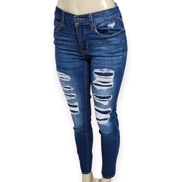 Mudd Women's Distressed Dark Blue Skinny Jeans - Picture 3 of 8